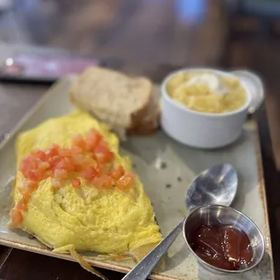 The toast with jam was delicious and the best part of this meal