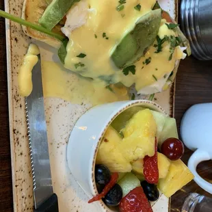 Florentine Eggs Benedict with fruit side