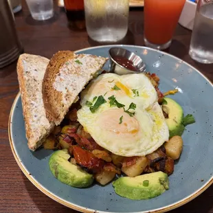 Farmhouse Hash with over-easy eggs.