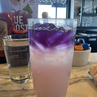 Purple Haze:Lemon,cane sugar,butterfly pea flower tea and a hint of lavender   My New Fave, but it is kinda sweet though.