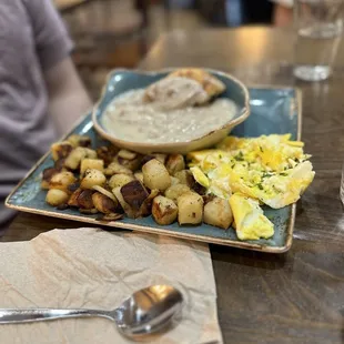 Hubby got biscuits and gravy with scrambled eggs.