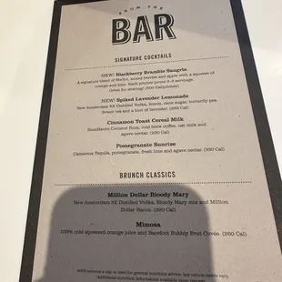 Bar menu