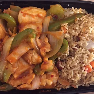Hot &amp; Spicy Chicken, fried rice combo with not pictured egg roll  $8