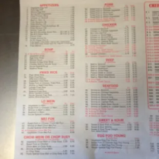 the menu of a restaurant