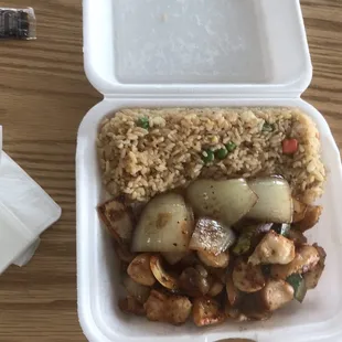 Chicken with rice....very good and hot.