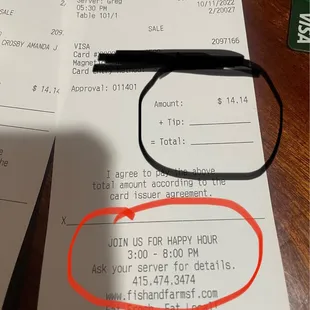 Join us for happy hour? Also the cost of one ketel martini totally different than price on menu