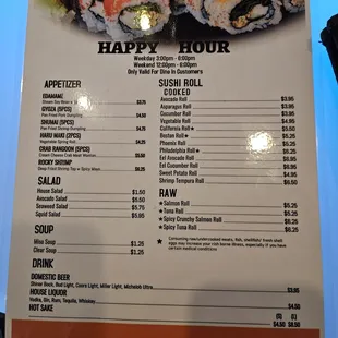 Happy hour menu