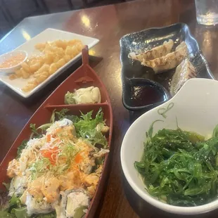 A7. Rocky Shrimp A1. Gyoza SS5. Seaweed Salad SR12. Cowboy Roll