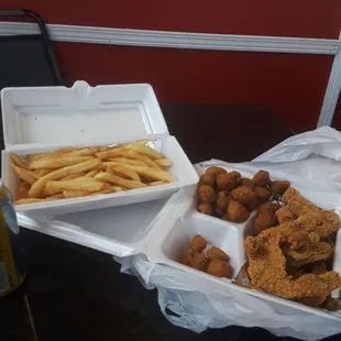 French fries okra and fish
