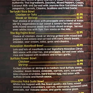 Menu signature bowls