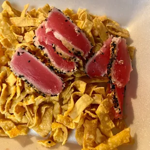 Box #1 from second order - only 7 slices compared to 14 last time.  Fish Bowl Seared Ahi Salad