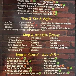 Menu - Poke bowls