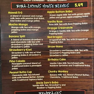 Menu - beverages