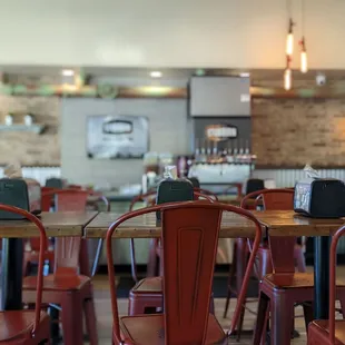 tables and chairs in a restaurant