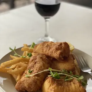 Cod Fish and Chips with house wine