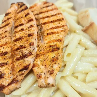 Grilled Atlantic Salmon Pasta with Alfredo Sauce