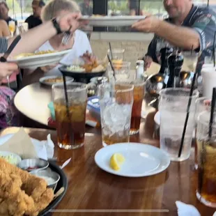 a group of people eating
