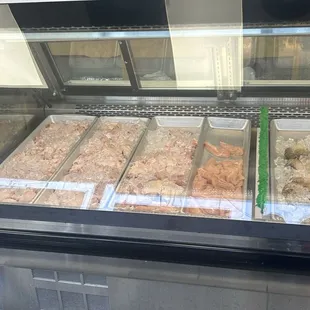 Shrimp and chicken display.