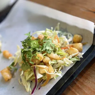 Two Seafood mix Poke Tostadas