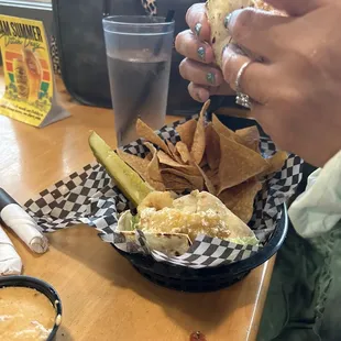 Baja fish tacos with tortilla chips