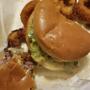 Fellspoint burger with onion rings