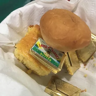 1/2 eaten basket of bread. The white roll was dry.