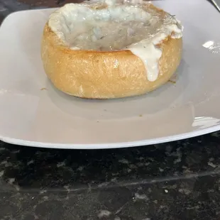 Homemade Clam Chowder in Bread Bowl