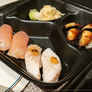 Albacore, Black Cod Miso, and Unagi (Fresh water eel) Sushi Nigiri