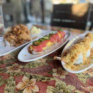 three plates of food