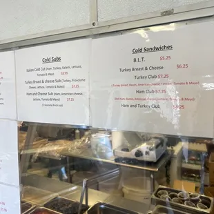 the menu for the restaurant