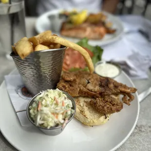Crab Sandwich with Coleslaw and Fries