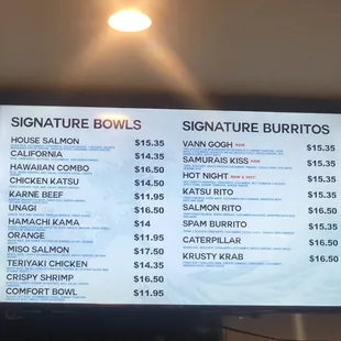 Bowls + Burrito Menu (Oct 2021)