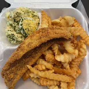 Snapper Fillet, Potato Salad and fries