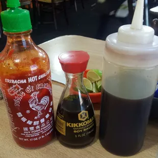 a variety of condiments on a table