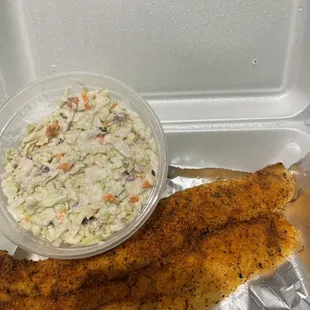 Blackened catfish with coleslaw