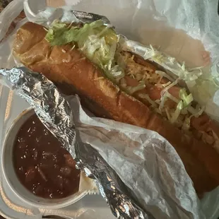 Shrimp poboy with Red beans n rice