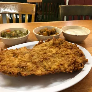 Chicken Fried Steak, Green Beans and Fried Okra