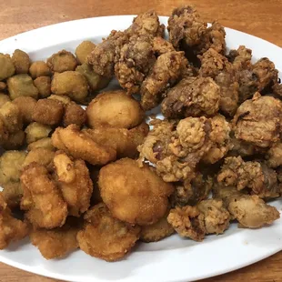 Livers and gizzards, fried squash and okra. 7.9.22