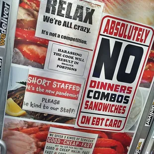 a variety of seafood items on display