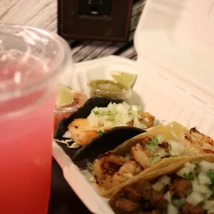 Tacos and prickly pear drink