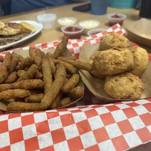 Fried green beans and fried boudin ball New Orleans style