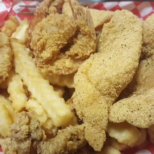 Seafood Sampler. ..3fish,3 shrimp and 3 oysters