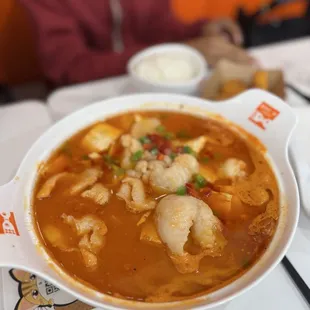 Bass Fish with Tofu in Tomato soup