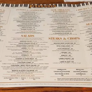a menu on a wooden table