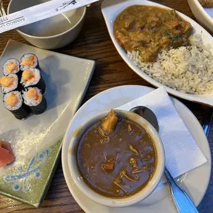a variety of food items on a table