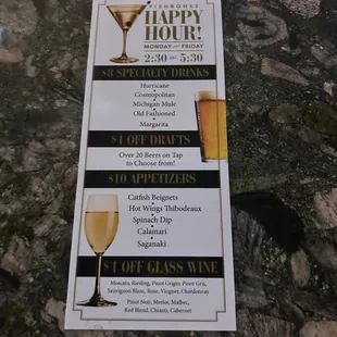 Happy hour menu
