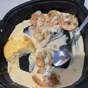 Kids portion of shrimp and grits