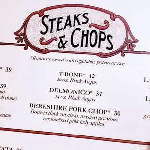  steaks and chops menu