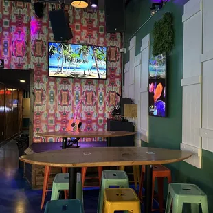 Tables like surf boards.