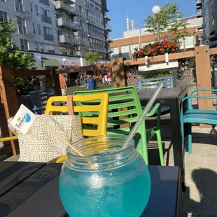 Fish Tank Fishbowl and outdoor seating area